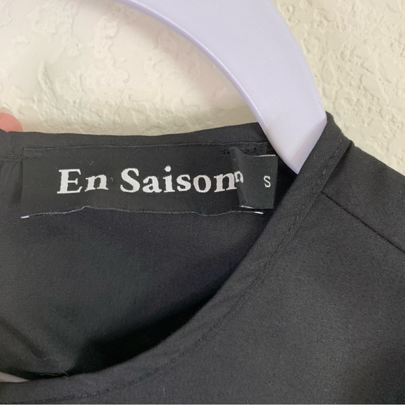 En Saison Womens Black Poplin puff long sleeve scalloped mini dress S - Picture 7 of 11